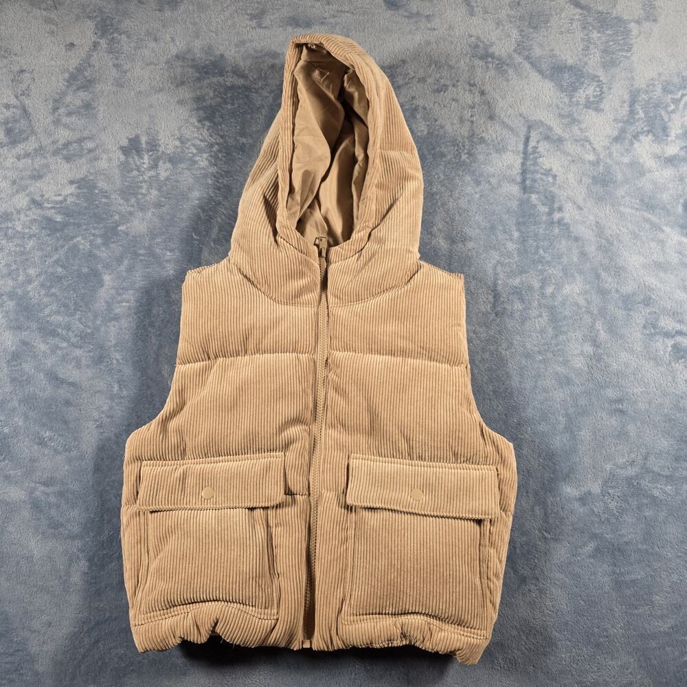 Love Tree Tan Corduroy Puffer Vest with Hood